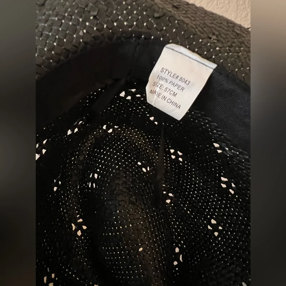 Anthropologie Black Straw Woven Raffia Hat for Women NEW